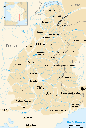 Localización del río Séveraisse en el macizo de los Alpes (el río no está rotulado)