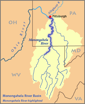 Mapa de la cuenca del río Monongahela.