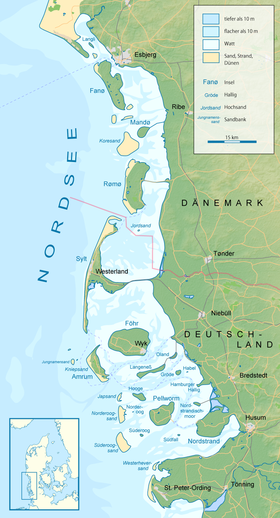 Las islas Frisias septentrionales en las zonas litorales alemana y danesa