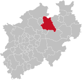 Lage des Kreises Warendorf in Nordrhein-Westfalen