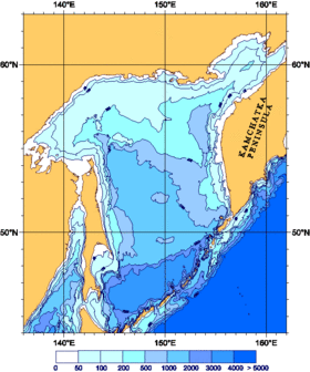 Mapa batimétrico del mar de Ojotsk