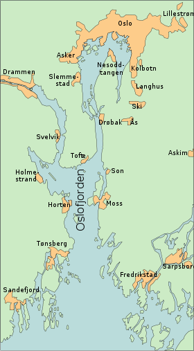 Mapa de la región del fiordo de Oslo