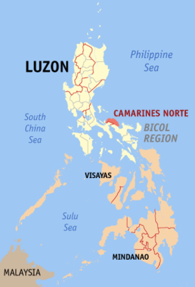 Situación de la provincia de Camarines Norte en el mapa provincial de Filipinas