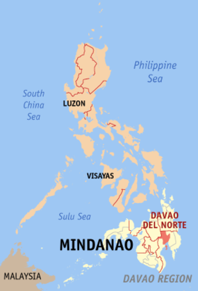 Situación de la provincia de Davao del Norte en el mapa provincial de Filipinas