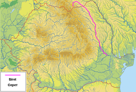 Localización del río Suceava (el río destacado es el Siret)