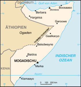 Las islas Bajuni se encuentran cerca de Kismaayo (mapa de Somalia)