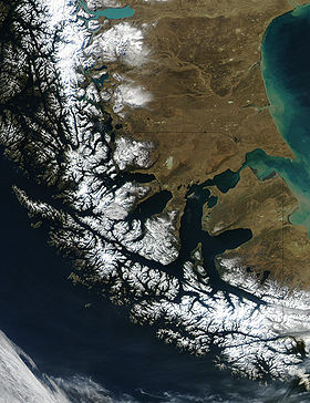 Imagen de satélite del estrecho de Magallanes