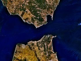 Vista de sátelite del Estrecho de Gibraltar