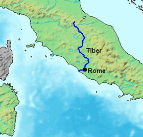 Localización del Tíber en la región central de Italia