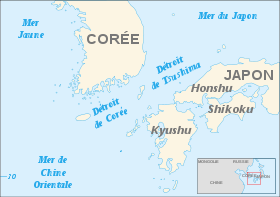 Localización de las islas Gotō en el estrecho de Corea