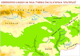 Mapa  de su cuenca  hidrográfica en  territorio búlgaro