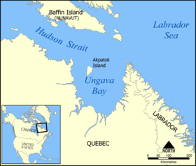 Mapa del estrecho de Hudson con la bahía de Ungava