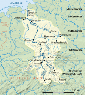 Localización del Fulda en la cuenca del Weser