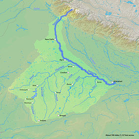 Localización del Kshiprá en la cuenca del río Yamuna