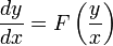 \frac{dy}{dx} = F\left( \frac{y}{x} \right)