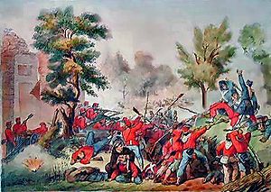 Battaglia del Volturno - combattimento di Porta Romana, verso Santa Maria Maggiore - Perrin - litografia - 1861 (01).jpg