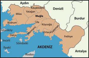 Distribución de los distritos de Muğla