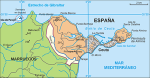 Mapa de Ceuta, con la isla de Santa Catalina en su parte oriental.