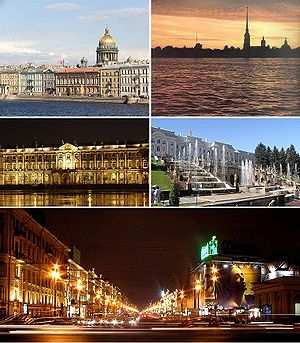 Vista de San Petersburgo y la Catedral de San Isaac, la Fortaleza de San Pedro y San Pablo y la Isla Zayachy, La Plaza del Palacio, el Palacio de Invierno, el Peterhof, y el Nevsky Prospekt