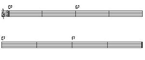 En el ejemplo (tomado del puente de I Got Rhythm) cada acorde dominante resuelve en otro acorde dominante siguiendo el ciclo de quintas invertido