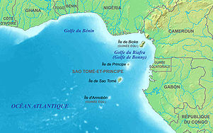 Vista del golfo  de Guinea (con los golfos interiores de Biafra y Benin).