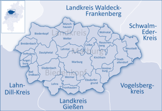 Lage des Landkreises Marburg-Biedenkopf in Hessen