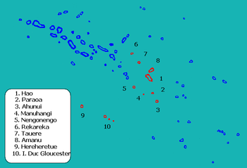 Localización de Manuhangi en el archipiélago de Tuamotu
