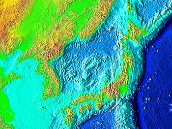 Mapa batimétrico del mar de Japón.