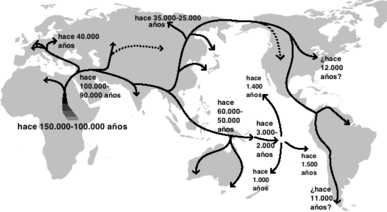 Migración humana fuera de África mapa ADN genético.png