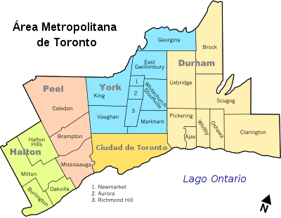 Mapa del área metropolitana de Toronto.