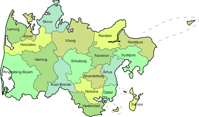 Mapa de municipios de Midtjylland.