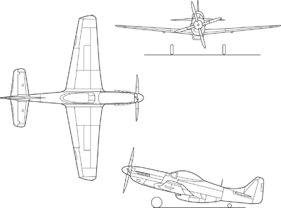 North American P-51D Mustang line drawing.png