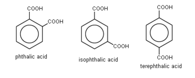 Ácido ftálico, ácido isoftálico y ácido tereftálico.