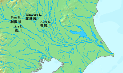Los ríos de la llanura de Kantō en el siglo XVI.