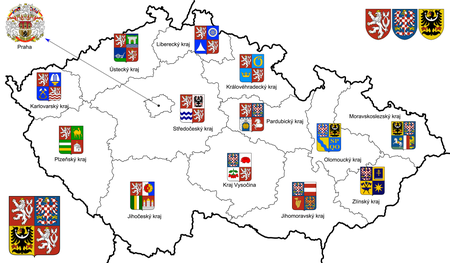 Localización de las regiones de la República Checa y sus escudos