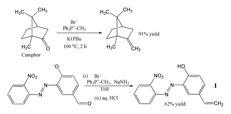 Dos ejemplos de la reacción de Wittig usando trifenilmetilenofosforano