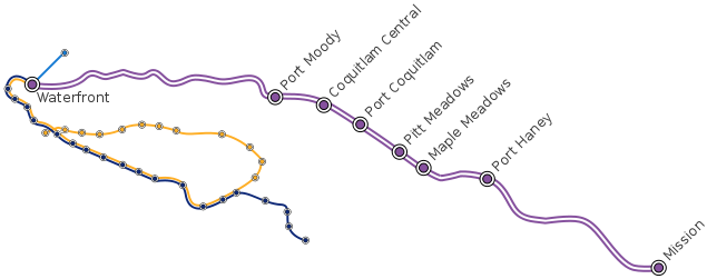 A map of the West Coast Express line.