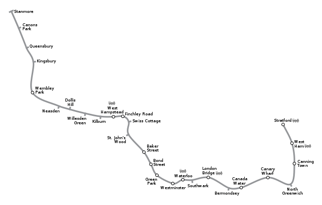 Mapa geográfico de la línea Jubilee.