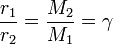 \frac {r_1}{r_2}=\frac{M_2}{M_1}=\gamma