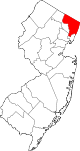 Mapa de Nueva Jersey con la ubicación del condado de Bergen