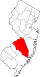 Mapa de Nueva Jersey con la ubicación del condado de Burlington