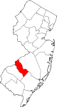 Mapa de Nueva Jersey con la ubicación del condado de Camden