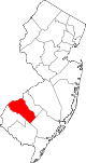 Mapa de Nueva Jersey con la ubicación del condado de Gloucester