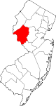 Mapa de Nueva Jersey con la ubicación del condado de Hunterdon