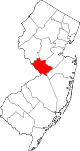 Mapa de Nueva Jersey con la ubicación del condado de Mercer