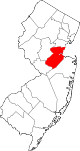 Mapa de Nueva Jersey con la ubicación del condado de Middlesex