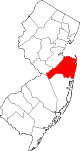 Mapa de Nueva Jersey con la ubicación del condado de Monmouth