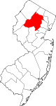 Mapa de Nueva Jersey con la ubicación del condado de Morris