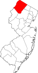 Mapa de Nueva Jersey con la ubicación del condado de Sussex