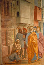 San Pedro cura a los enfermos con su sombra, Masaccio (restaurada)